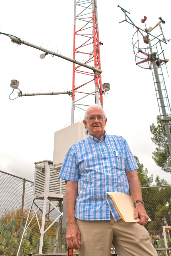 William H. Russell, the current director of the Pierce College Weather Station, poses with the station's latest addition, which was paid for by a government grant on Oct. 11, 2010  (Rick Rameriz / Roundup)