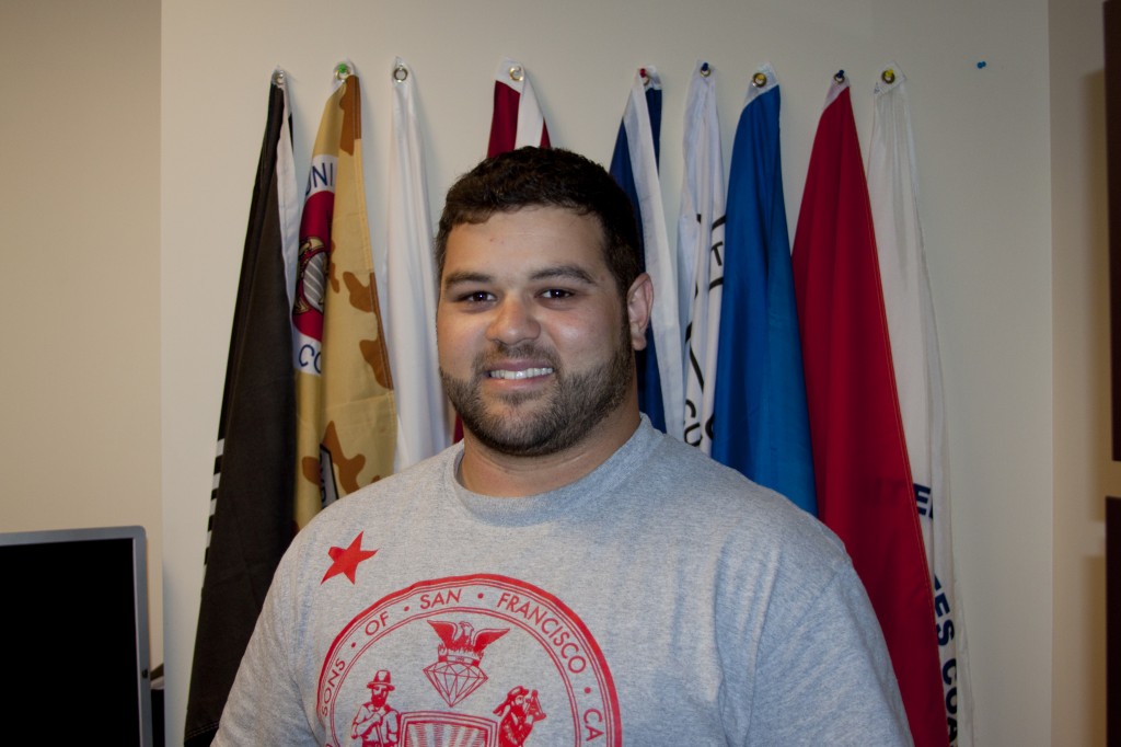 SVO President Chris Sorbello, Veteran Army Cpl. Poses for a photo in the Student Service Building. Photo: Tessa Miller