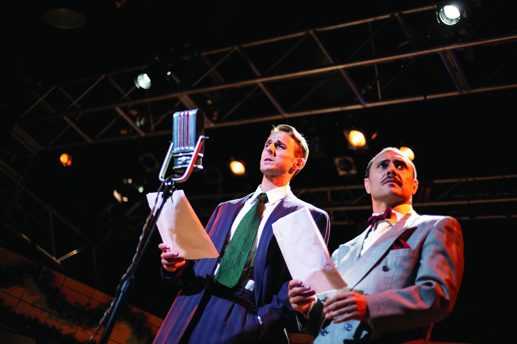 Vince Cusimano (left) rehearses his part next to Amir Khalighi for the play "It's A Wonderful life - A live radio Play" by Joe Landry. At the Pierce College Performing Art Complex On Monday, Dec. 12 2013. Photo: Nelger Carrera.