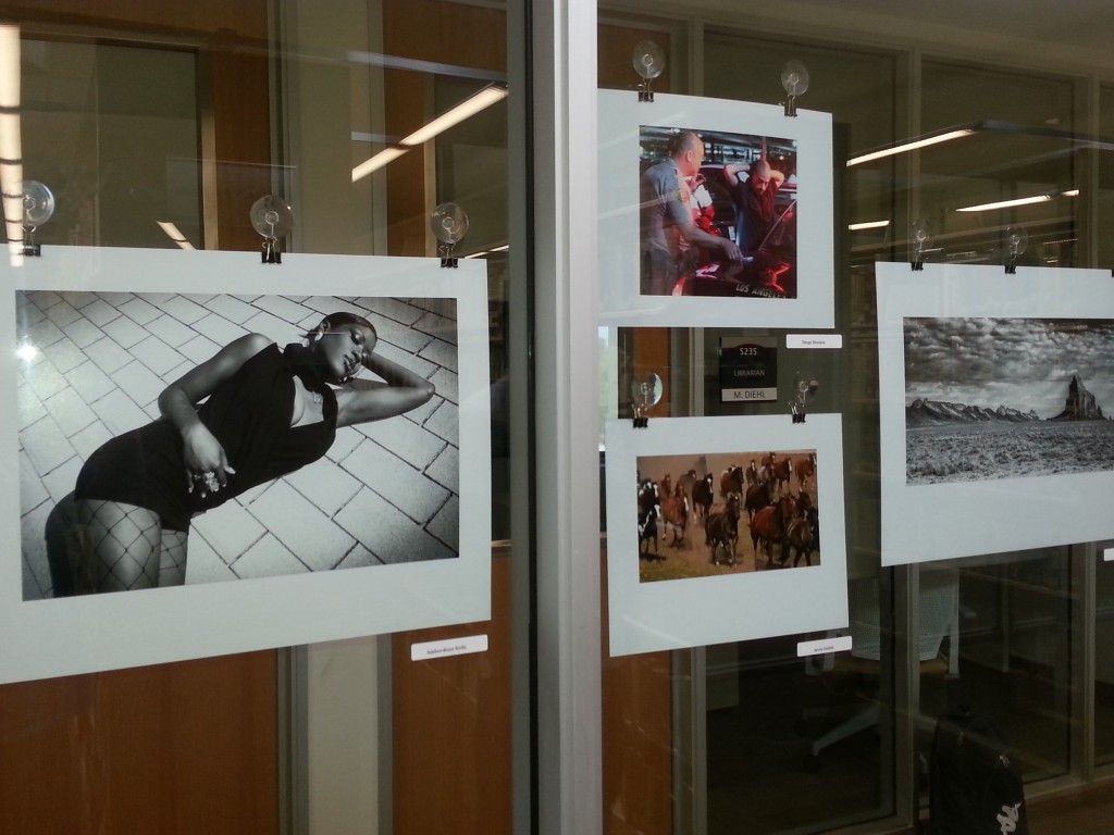 Students photos displayed on the second floor of the Library and Learning Crossroads on May 14, 2014. Photo: Raymond Garcia