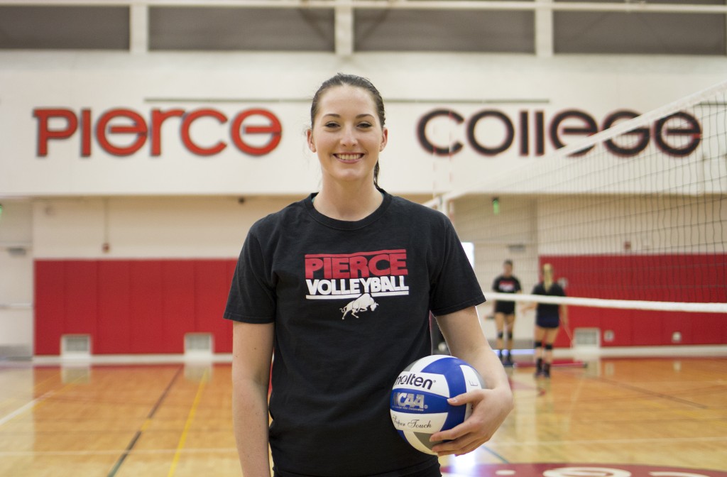 Chelsea Lawrence of the Womens Volleyball team poses for a portrait in the South Gym of Pierce College in Woodland Hills, Calif., on Oct., 6, 2014. Lawrence has been named player of the week for having 9 kills and 5 blocks in a single match. Photo: Nicolas Heredia