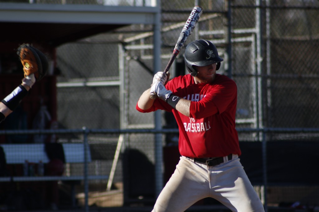 Pierce College sophomore right handed pitcher/infielder Casey Ryan steps up to bat in the Bulls "Legends of the Fall" fundraiser. Photo by Megan Moureaux