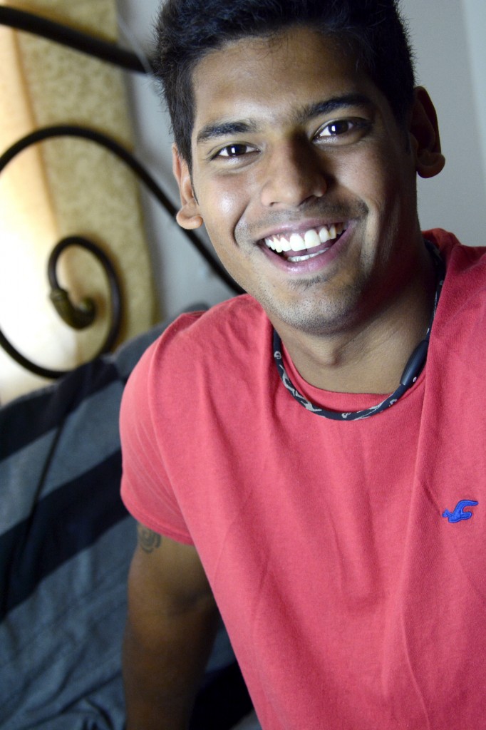 Manish Kumar, 20,  of New Delhi, India and more recently of the Pierce College Tennis team sits insiide his home in Canoga Park, Calif on April 12, 2015. Photo by: Scott Aaronson