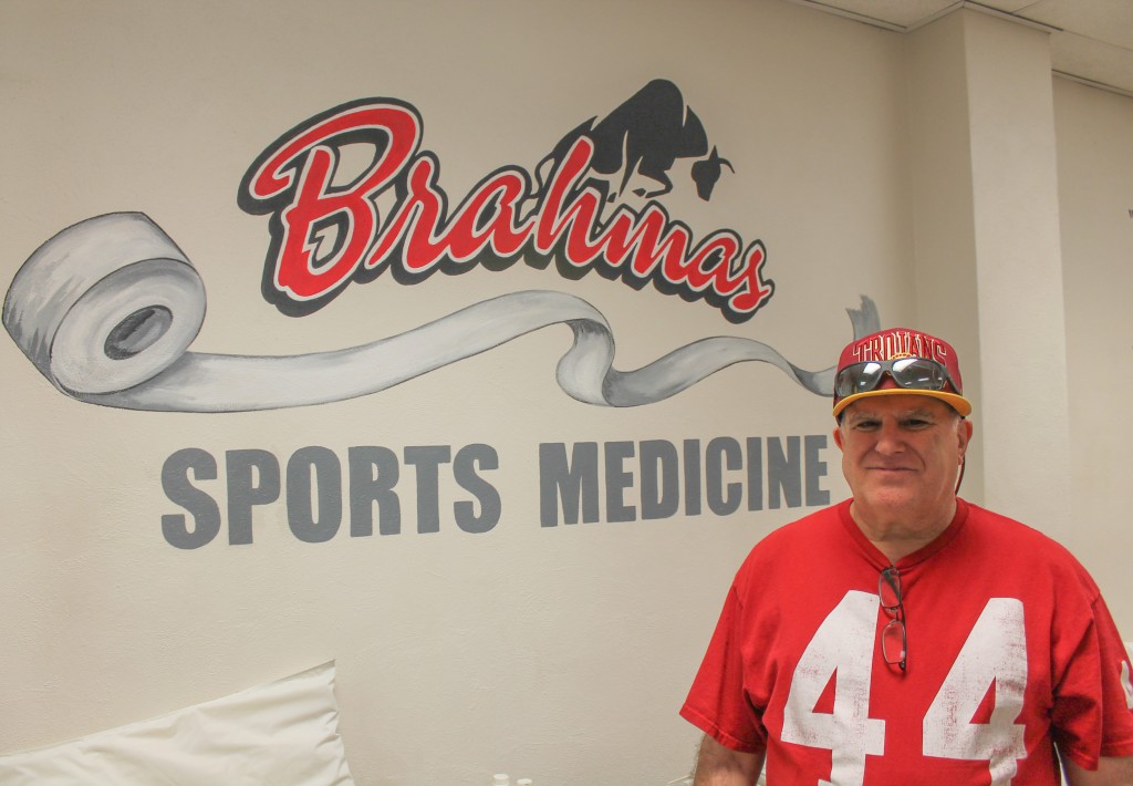 Randy Ackernann an intern at Pierce College   in the sports medicine office at Pierce College Woodland Hills Calif. Monday, March 12, 2015. Photo By Tim Daoud