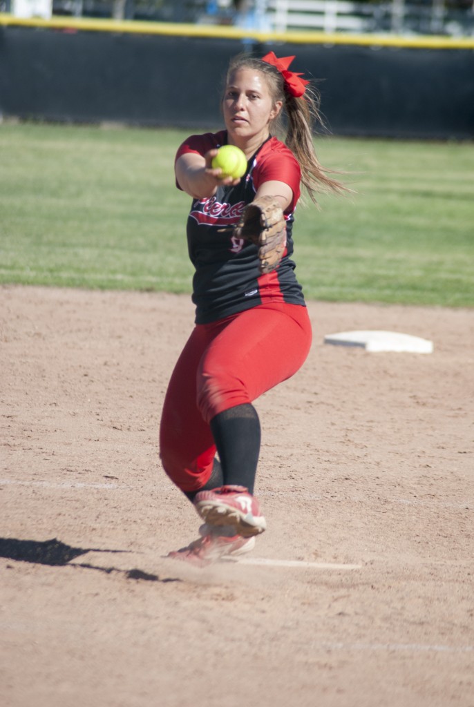 Nicole Lindeman pitches for the Pierce College womans Softball team. Friday, March. 6. 2015. Woodland Hills, Calif. Photo: Titus Littlejohn