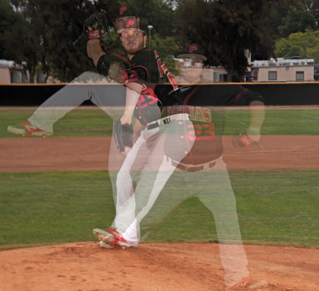 Sophomore Pablo Gonzalez began his baseball career as a first baseman and an outfielder, but switched to pitcher because of his father, who moved to the U.S. from Mexico. Gonzalez is a reliever/closer for the Pierce College Bulls. Monday, May 18 Woodland Hills, Calif. Photo by: Mohammad Djauhari 