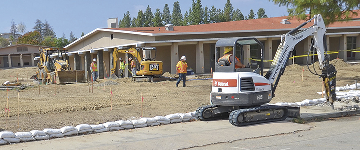 Construction workers from Balfour Beatty Construction by the district with the Measure A Bond Fund to complete construction, working on the continued construction site across from then Gymnasium on Oct. 16, 2015 at Pierce College, Woodland Hills, Calif. Photo: Christopher Mulrooney