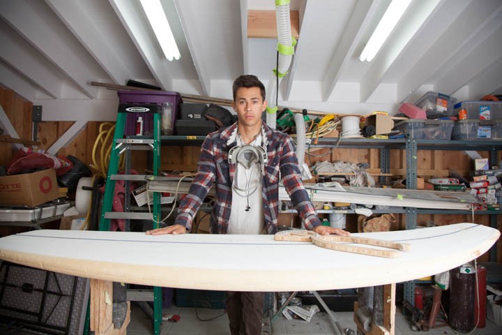 Kieran Gifen, 20, who has ben making custom surfboards since the age of 13 inside his workshop at his home in Woodland Hills, Calif., prepares to work on his next board on Tuesday, Oct. 4, 2016. Photo by Mohammad Djauhari / Roundup