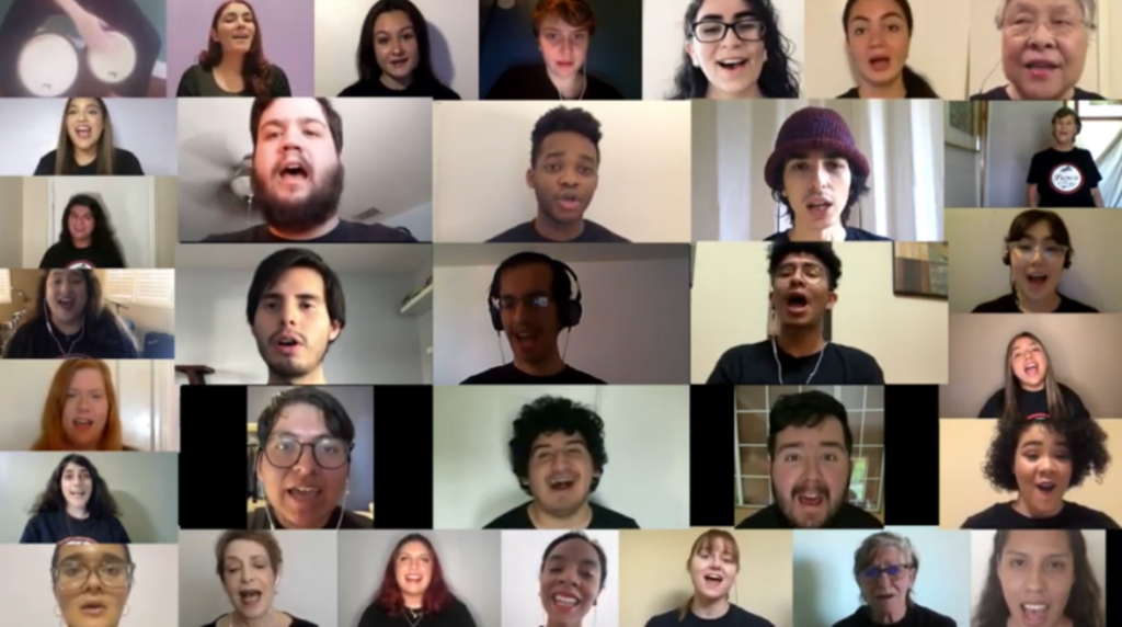 choir members perform in virtual video